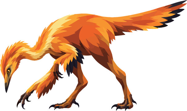 mononykus pecking ground with clawed hand side profile left full body vector illustration
