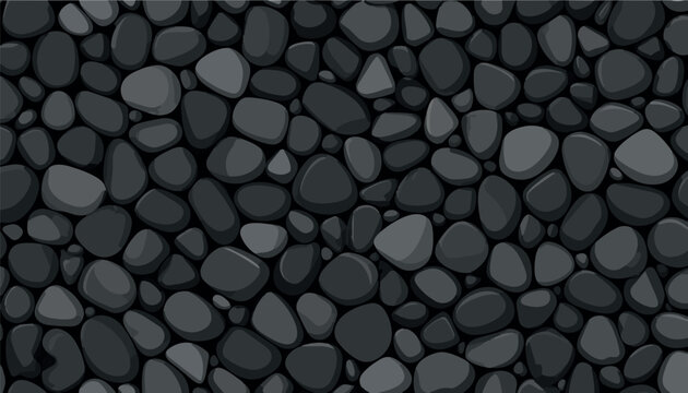 Vector seamless pattern of dark gray pebbles, flat cartoon stone texture background. Abstract natural gravel backdrop for web design, banner, wallpaper, textile print, or modern minimalist graphic.