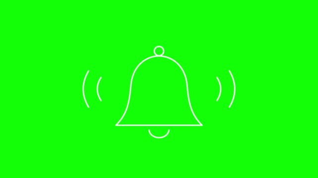 White Notification Bell Hand Drawn in Thin Ink Line Animation with Swing Lines, Draw Hold and Erase Loop on Flat Green Screen Background