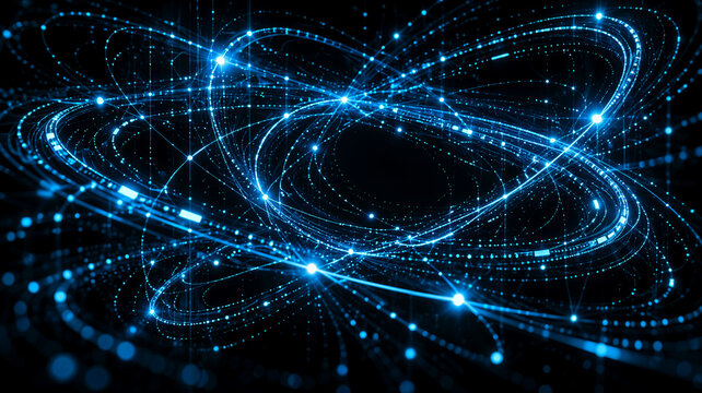 V&oacute;rtice digital azul con flujo de datos y part&iacute;culas &mdash; Blue digital vortex with data flow and particles