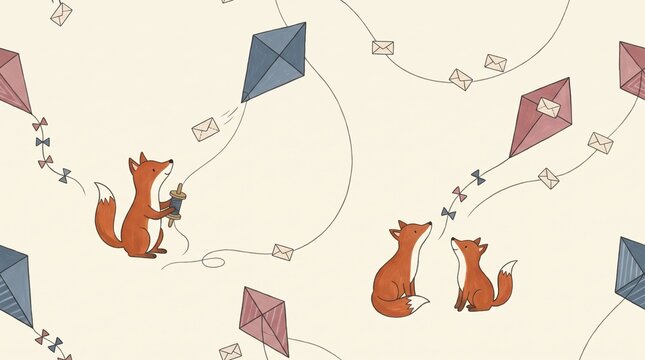 Fox Kite Post Seamless Pattern
