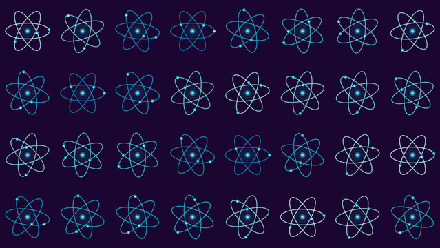 Seamless atomic orbit lattice pattern in blue tones, abstract chemistry background