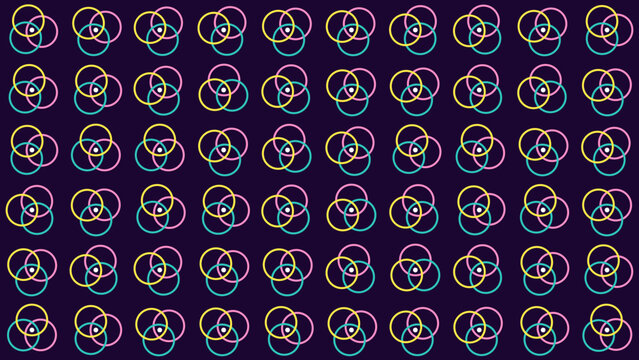 Tileable violet trimer venn trefoils design, molecular science backdrop