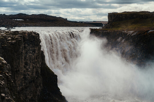 Dettifoss Waterfall and Powerful River in the Icelandic Landscape