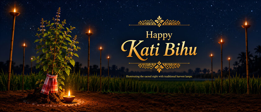 Happy Kati Bihu Assamese Harvest Night Lamp Celebration

