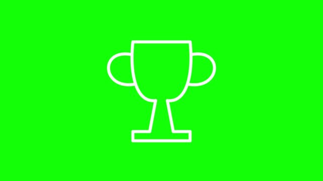White Trophy Cup with Two Handles and Base Drawn in a Clean Continuous Thick Line, Draw Hold and Erase Animation Loop on Flat Green Screen Background