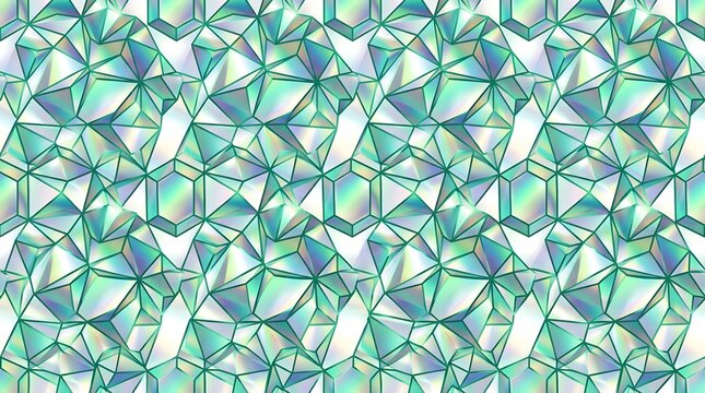 Fresh green and turquoise crystalline geometric pattern with sparkling faceted shapes creating a vibrant abstract seamless texture and background