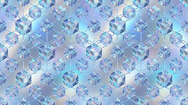 Light blue and white crystalline honeycomb pattern with icy geometric facets creating a clean, sparkling abstract seamless background