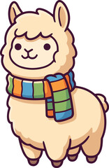 Fototapeta premium alpaca wearing a colorful striped scar