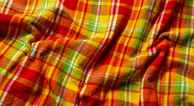 Bold tropical Creole madras plaid fabric background