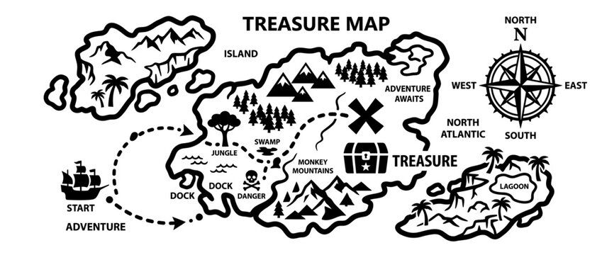Illustrated Treasure Map with Nautical Elements