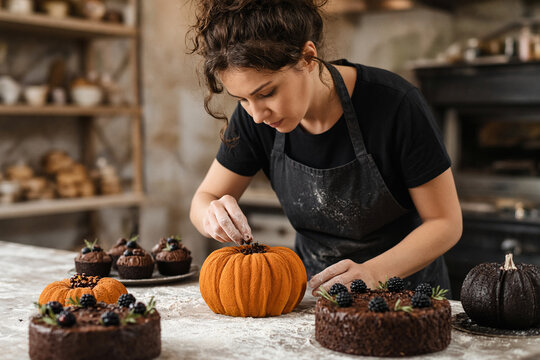 pasticcera al lavoro halloween torta a zucca 