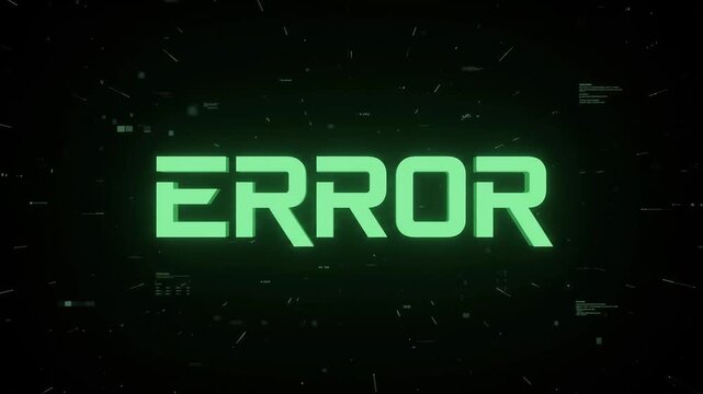 Futuristic digital error message screen, glitchy green system failure warning, high tech computer crash animation with data elements