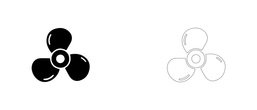 Three blade ship propeller vector icon filled and outline, marine boat screw propulsion symbol.