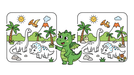 Cute Dragon Comparing Two Dinosaur Scenes © elsa