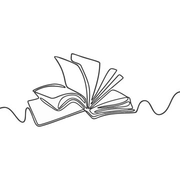 Open book continuous line drawing vector illustration