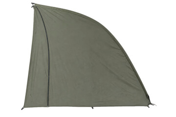 Single olive green tent panel, designed for outdoor shelter, features a prominent black zipper on a white background © Chinases