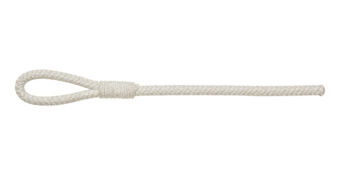 Single white braided rope with a neatly spliced eye loop at one end, presented horizontally on a clean white background © Chinases