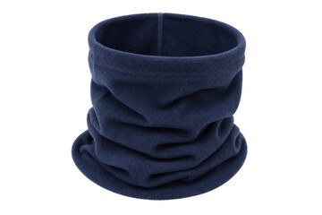 Dark blue fleece neck warmer, designed for warmth and comfort, stands upright on a clean white background © Chinases