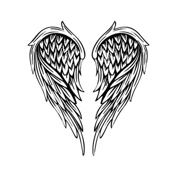 Angel wings silhouette line art vector graphic