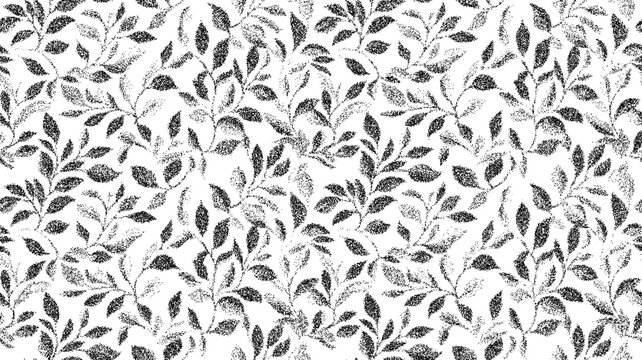 Elegant botanical leaf pattern design for backgrounds and textiles - seamless pattern. Stipple, halftone dots, transparent background