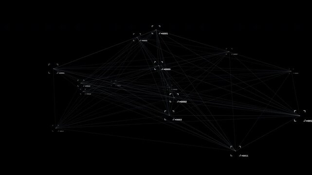 Futuristic AI vision analysis overlay featuring stepped bounding box telemetry, erratic tracking vectors, and identification tags on a solid black background.