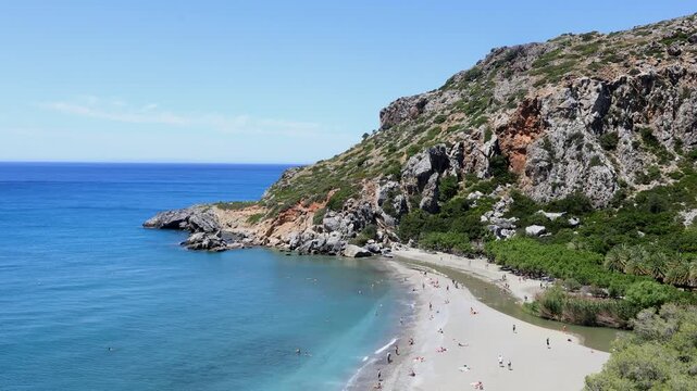 Preveli Beach at the end of the Kourtaliatiko Gorge, south coast, Crete, Greece