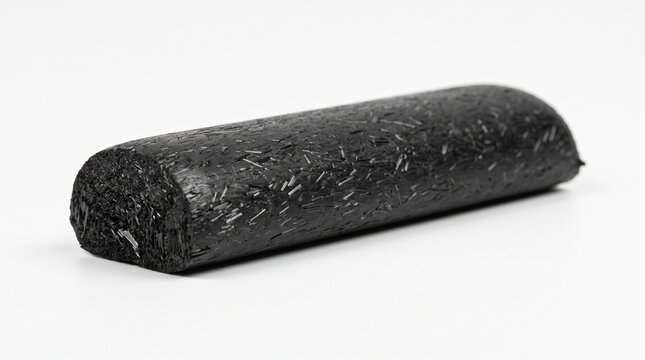 Dark carbon fiber reinforced polymer composite rod displaying shiny short chopped strands inside textured matrix