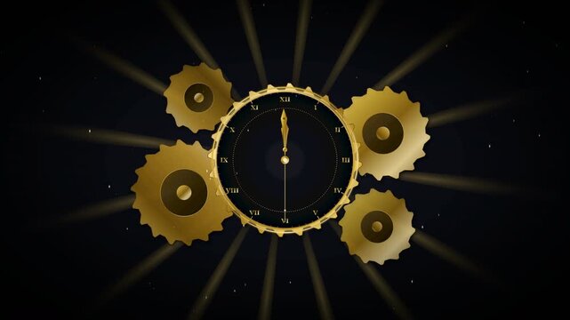 Grand midnight clockwork and steampunk gears countdown to midnight