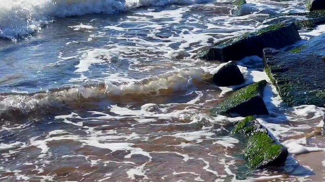 The waves of the Baltic Sea at Ystad, Scania, Sweden, Scandinavia