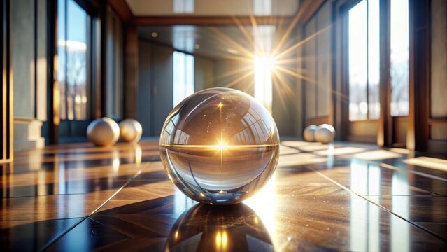 A pulsating crystal orb hovering above a sleek console room floor radiates an otherworldly intelligence glow