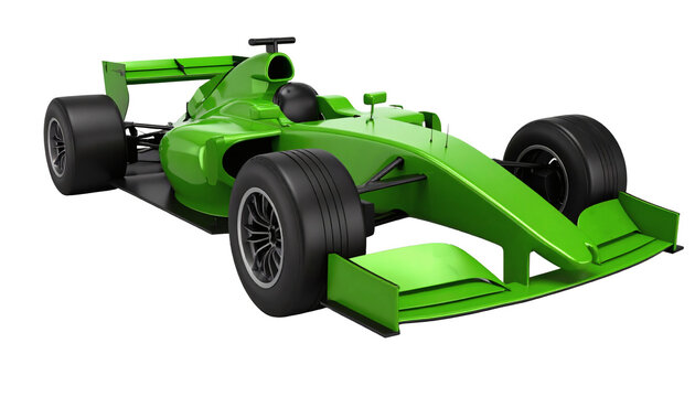 Formula car green racing vehicle for fast speed competition events featuring aerodynamic bodywork with black tires and high performance