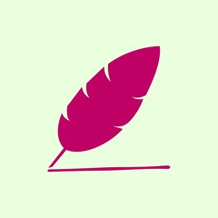 Minimalist graphic illustration of a magenta feather quill pen writing line. Ideal design element for literature, author, blog, signature, and app UI design. © OktaChan