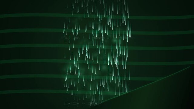 Abstract green digital rain background, with glowing particle, data stream technology