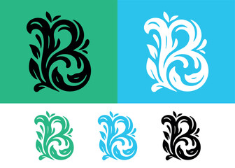 Letter b monogram with leaf logo pink. © Easy