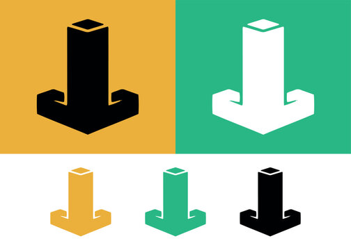 Arrow down logo design isometric 3d block.