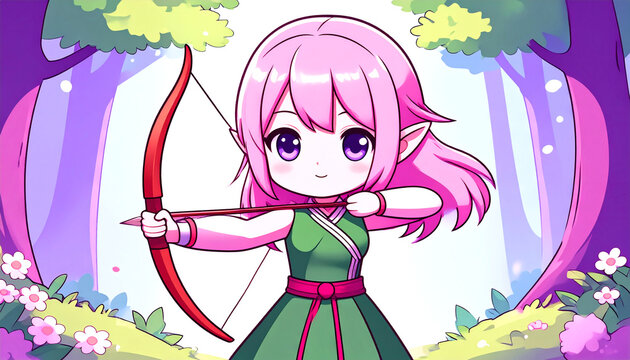 Cute elf archer in forest setting