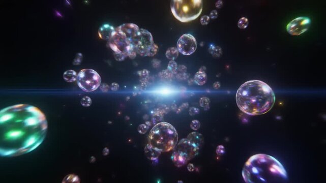 A dazzling, shimmering nebula of iridescent, ethereal spheres and celestial lights unfolds in a cosmic expanse, evoking feelings of wonder and boundless possibility within a vast, unexplored