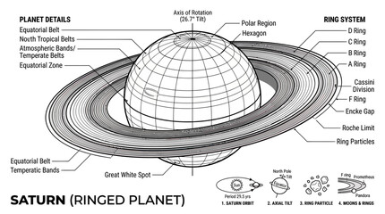 Diagram of Ringed Planet with Labeled Features © roziah