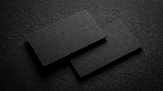 Stack Of blank black business cards on textile background  (3)