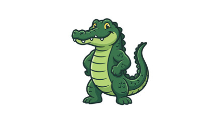 Obraz premium Cute cartoon alligator standing, isolated on transparent background