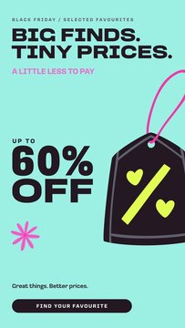 Black Friday Retail Stories / Mint Sale Story with Swinging Price Tag, Bold Discount Headline and Shop Button for Retail Promos and Online Store Ads / Vertical / Part 01