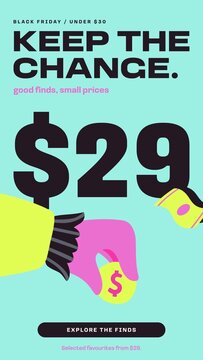 Black Friday Retail Stories / Mint Price Story with Giant Price Number, Hand Holding Coin and Cash for Budget Deals, Low Price Picks and Retail Ads / Vertical / Part 07