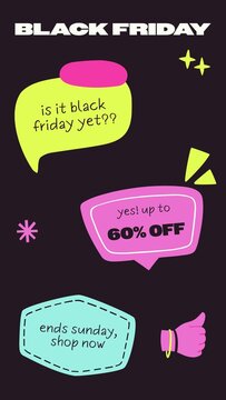 Black Friday Sales Promo Stories / Dark Chat Style Sale Story with Speech Bubbles, Thumbs Up and Handwritten Messages for Sale Teasers and Customer Engagement / Vertical / Part 06
