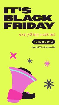 Black Friday Sales Promo Stories / Lime Clearance Sale Story with Megaphone, Doodle Stars and Bold Headline for Everything Must Go Offers and Two Day Sales / Vertical / Part 09