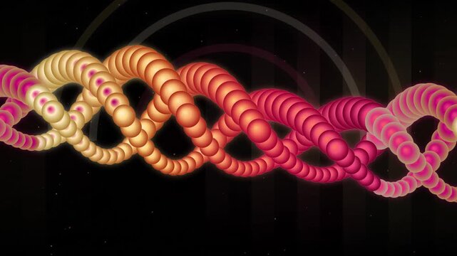 DNA double helix molecule, abstract pink and yellow genetic spiral, medical science research background, 3D rendered biotechnology concept