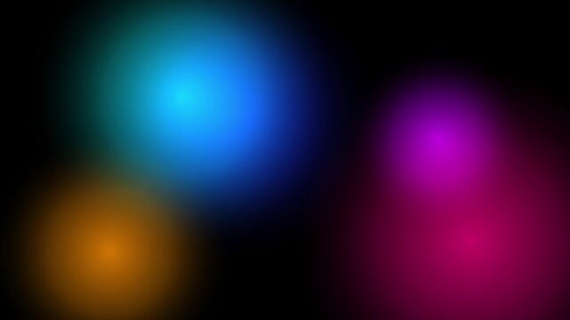 Abstract neon light leaks on black background, vibrant colorful bokeh lens flare video, glowing blue purple and orange light effects
