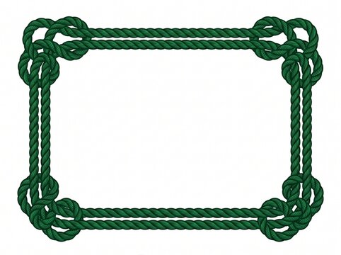 Dark green twisted rope frame with knotted corners on white background