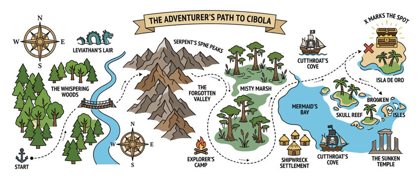 Fantasy Adventure Map with Treasure Hunt Elements