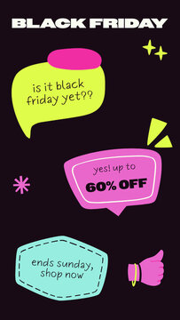 Black Friday Sales Promo Stories / Dark Chat Style Sale Story with Speech Bubbles, Thumbs Up and Handwritten Messages for Sale Teasers and Customer Engagement / Vertical / Part 06